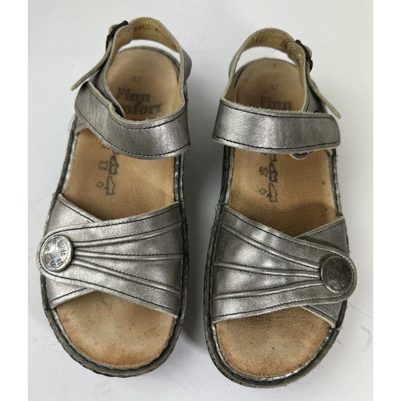 Finn Comfort Sausalito Silver Metallic Leather Slingback Sandals EU 37 US 6.5 7 - Picture 4 of 10